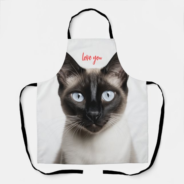 Tablier Amour de chats siamois monochrome (Recto)