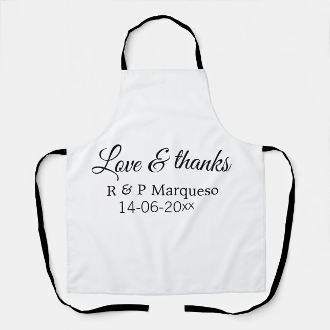 Tablier Amour & merci ajouter nom du couple mariage ajoute (Recto)