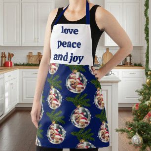 Tablier Amour Paix Joie Motif de photo de Noël Bleu marine