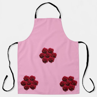 Tablier Amour. Roses rouges du jardin.