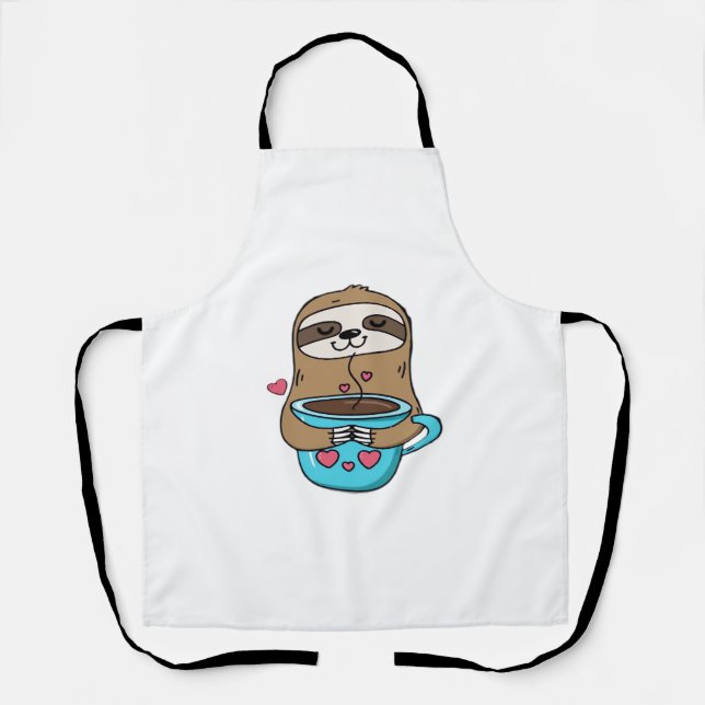 Tablier Amoureux De Café Chibi Sloth - Cute Kawaii Sloth H (Recto)