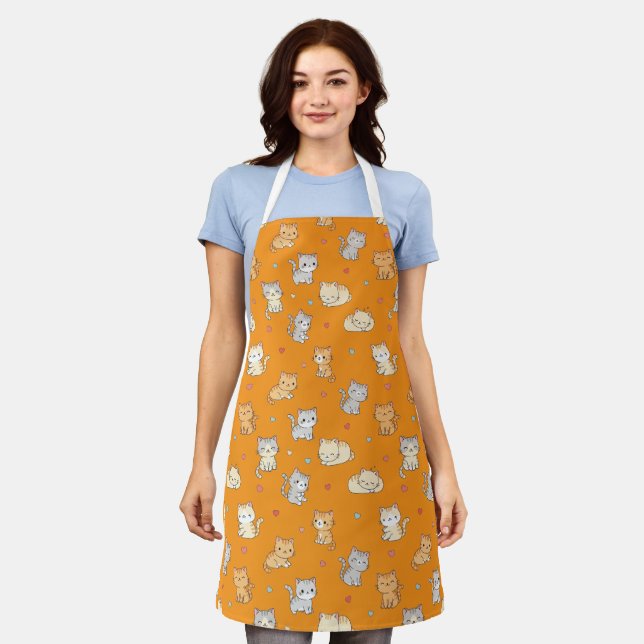 Tablier Amusant Apron Pour Amoureux des chats Kawaii Motif (Porté)