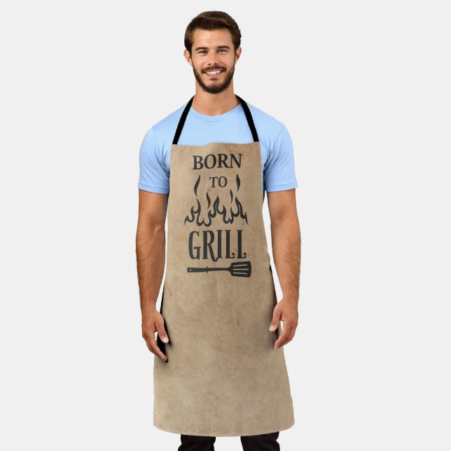 Tablier Amusant Né à Grill Tan Black Grill BBQ Flame (Porté)