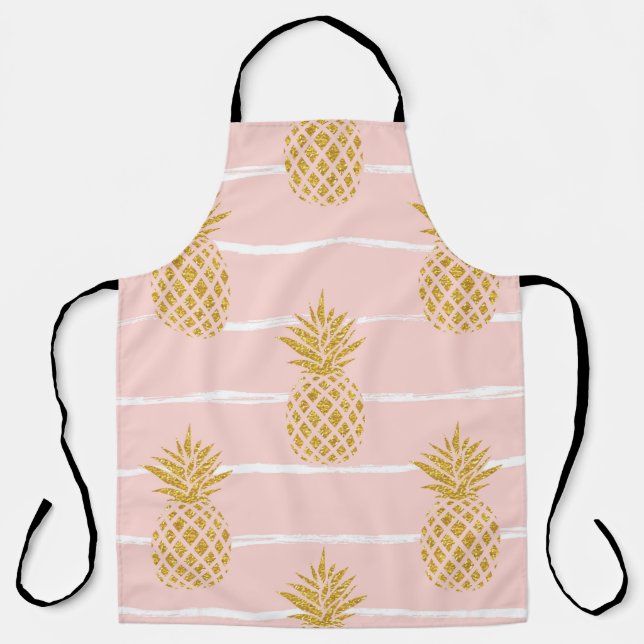 Tablier Ananas en or, Arrière - plan d'été rayé. (Recto)