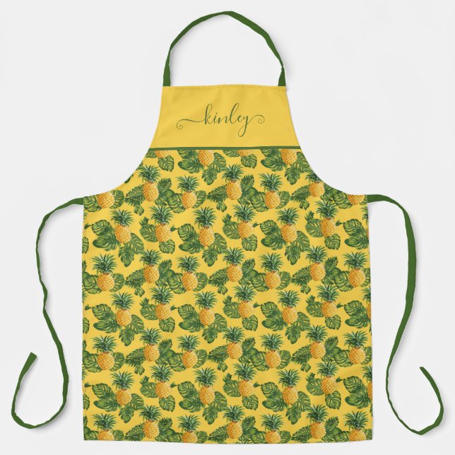 Tablier Ananas et Feuilles tropicaux en or (Recto)