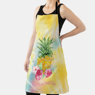 Tablier Ananas, Hibiscus aquarelle Rainbow Tie Dye
