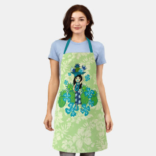 Tablier Ananas Luau Hawaiian Hula Girl Lime Green