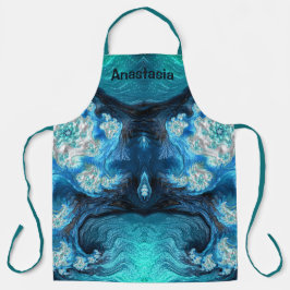 Tablier ANASTASIE ~ ABSTRAIT FRACTAL Bleu Aqua Blanc ~