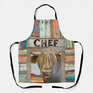 Tablier Ancien chef rustique Highland Cow Apron