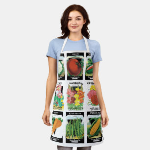 Tablier Anciens paquets de graines avec fleurs et légumes