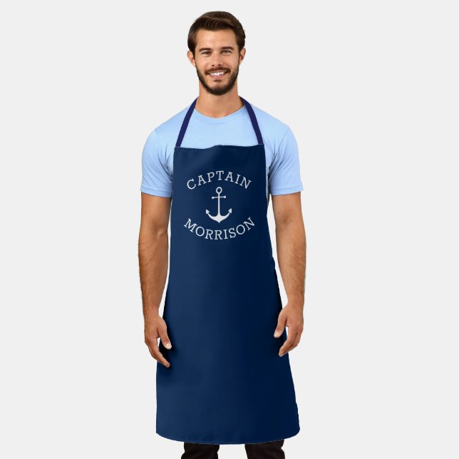 Tablier Ancrage nautique bleu marine nom de capitaine pers (Porté)