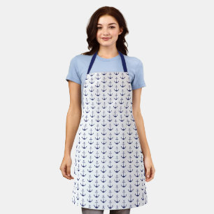 Tablier Ancrage nautique marine bleu & blanc motif moderne