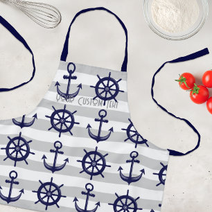 Tablier Ancre bleu marine et gouvernail de bateau Nautique