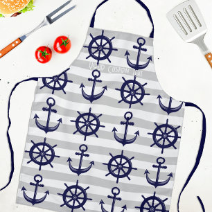 Tablier Ancre Bleu Marine Roue De Bateau Rayé Nautical