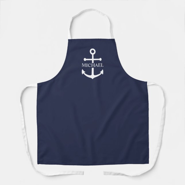 Tablier Ancre bleue marine Nom personnalisé (Recto)