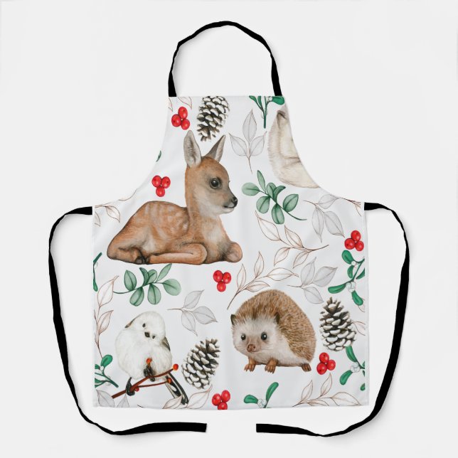 Tablier Animaux de bois motif de Noël Nordic (Recto)