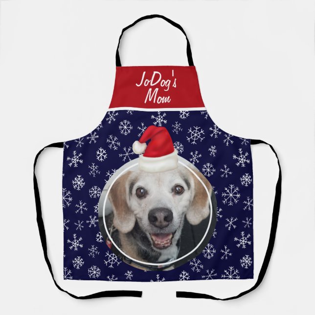 Tablier Animaux de compagnie Red Santa Hat Snowflakes Navy (Recto)