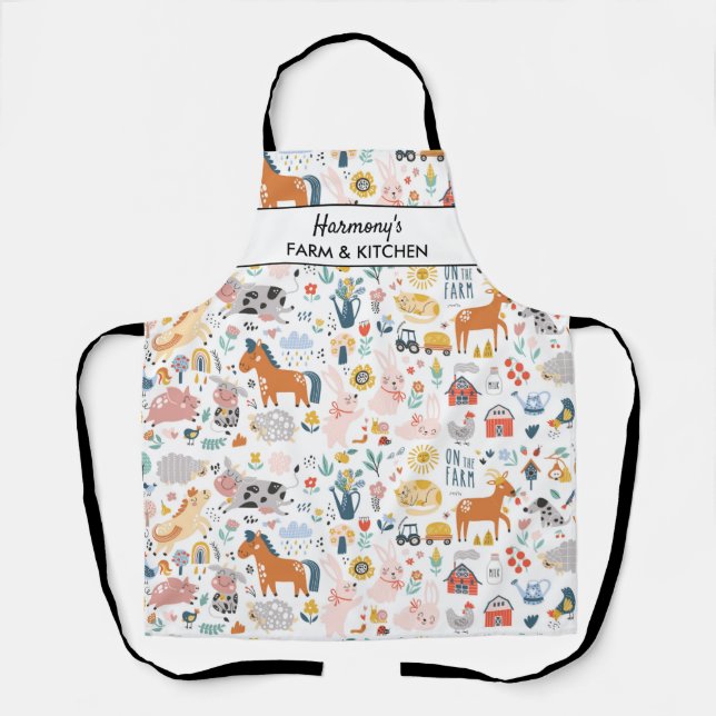 Tablier Animaux de ferme Cochon Cheval Vache Barne Yard Te (Recto)