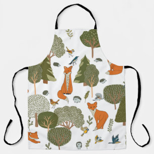 Tablier Animaux forestiers : renards, oiseaux motifs