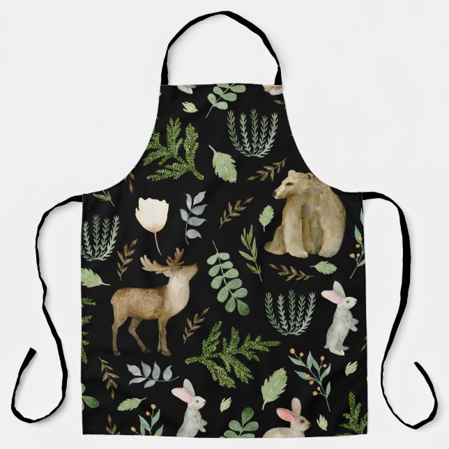 Tablier Animaux mignons : Aquarelle Tirée À La Main. (Recto)