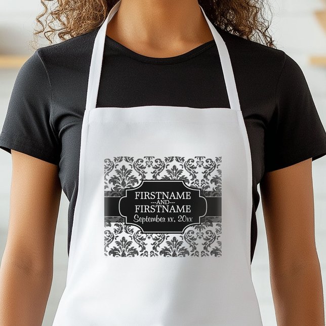 Tablier Anniversaire du Mariage Goth Black Lace et Parchem (Personalized Kitchen Apron)