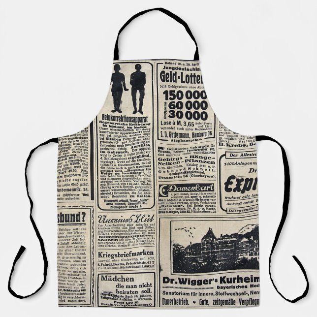 Tablier Annonces de journaux allemands antiques 1917 (Recto)