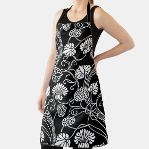 Tablier Antique Floral Pattern Black on White