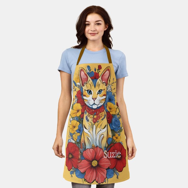 Tablier Appartement de chats floral moderne, Motif de desi (Porté)