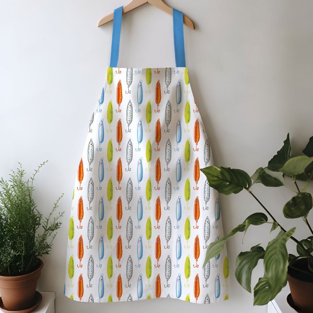 Tablier appâts de pêche illustrés (Vibrant fishing bait Illustration apron.)