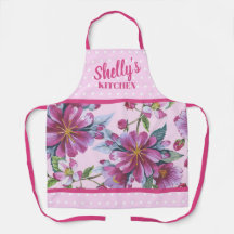 Apple Blossoms and Pink Polka Dots Apron