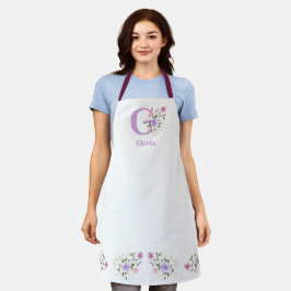 Tablier Apron avec l'Initiale du Porteur & Nom avec Fleurs