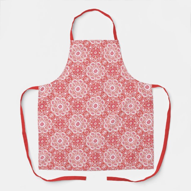Tablier Apron avec motif tout-dessus rouge boho, (Recto)