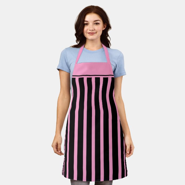 Tablier Apron Cafe Bande noire et rose (Porté)