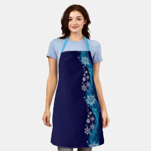 Tablier Apron Christmas Blue Tones Snowflakes