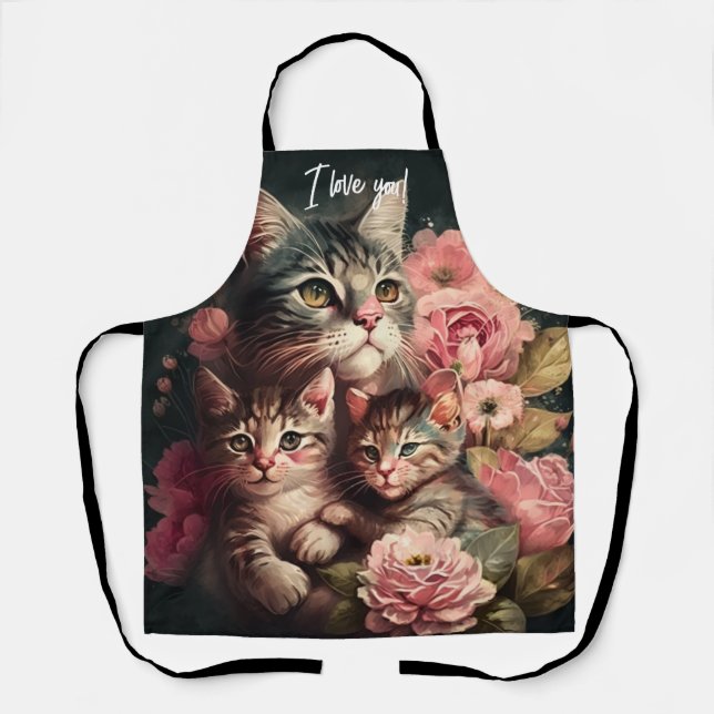 Tablier Apron femme Amoureux des chats mignonne pour la fê (Recto)