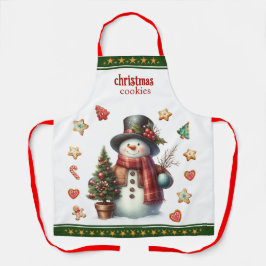 Tablier Apron Medium Snowman and Christmas Cookies Green