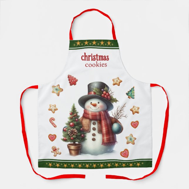 Tablier Apron Medium Snowman and Christmas Cookies Green (Recto)