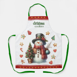 Tablier Apron Medium Snowman and Christmas Cookies Red