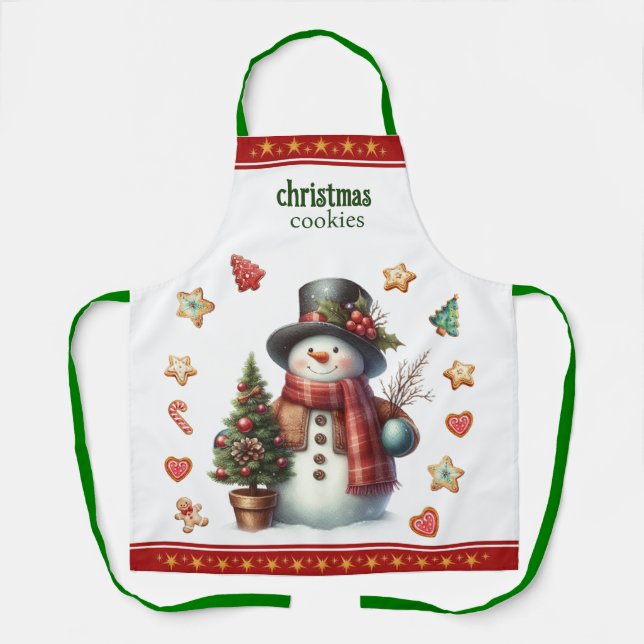 Tablier Apron Medium Snowman and Christmas Cookies Red (Recto)