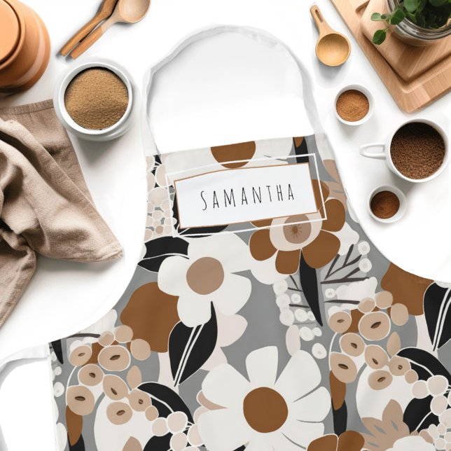 Tablier Apron moderne moderne du milieu du siècle rétro No (Get creative in the kitchen with our personalized Floral Boho Mid Century Modern apron! )