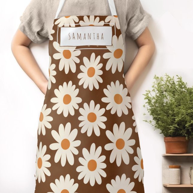 Tablier Apron moderne moderne du milieu du siècle rétro No (Indulge in the retro charm of our Wild on Flowers apron.  Cook in style and let your name shine!)