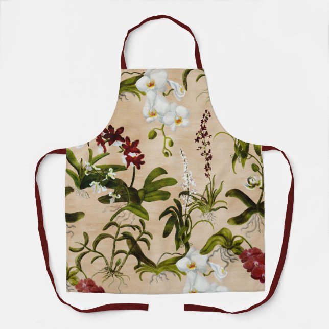Tablier Apron - Motif orchidée en beige (Recto)