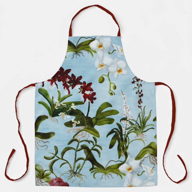 Tablier Apron - Motif orchidée en bleu (Recto)
