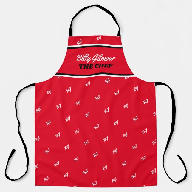 Tablier Apron rouge moderne avec nom de chef (Recto)