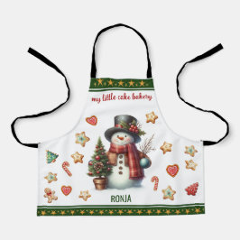 Tablier Apron Small Snowman and Christmas Cookies Green