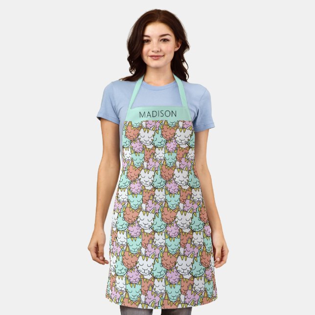 Tablier Aprons de nom personnalisé Motif Sleepy Cats (Porté)
