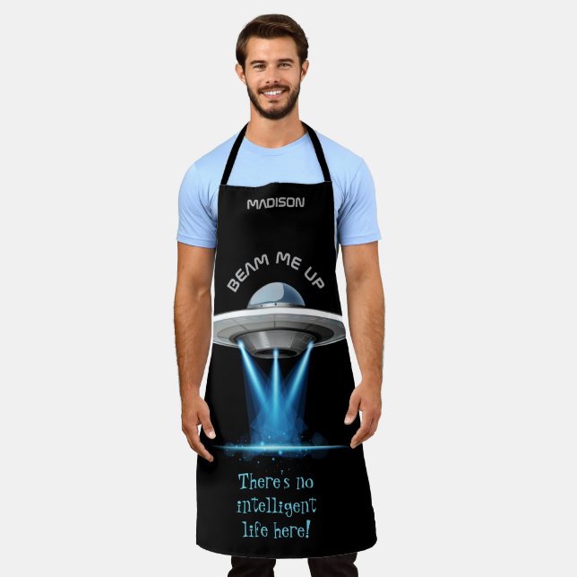 Tablier Aprons de vaisseau spatial UFO Nom et texte person (Porté)