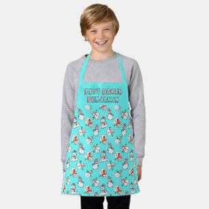 Tablier Aqua Et White Snowman Motif Nom Des Enfants
