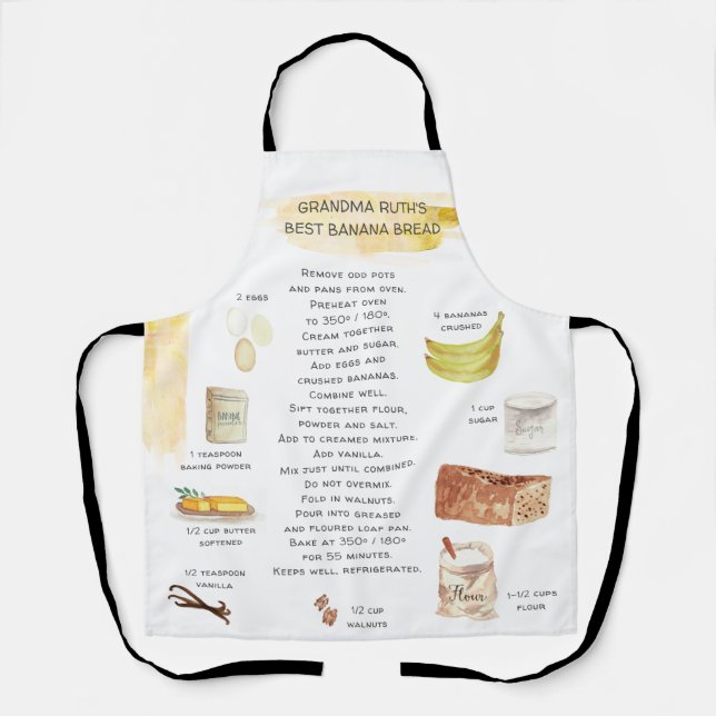 Tablier Aquarelle à pain banane Recette Héirloom Apron (Recto)