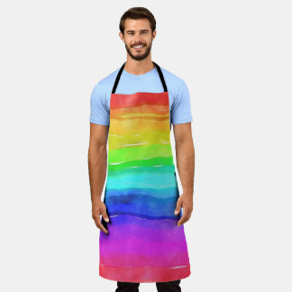 Tablier Aquarelle Abstraite Peint Rayures arc-en-ciel